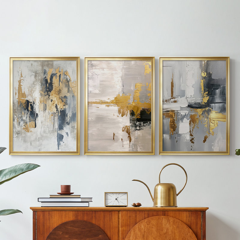 ABSTRACT Series CDXC - Toile tendue avec châssis sur mesure - 3 pièces, H 15 po x l 19 po, Doré