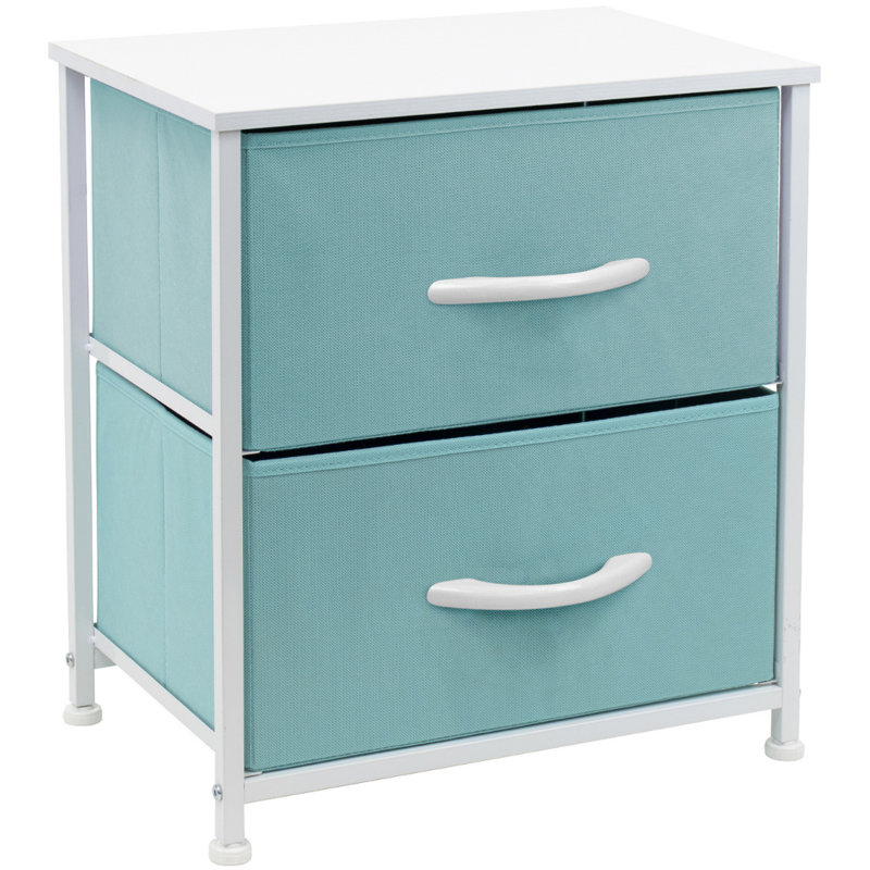 Commode 2 tiroirs - turquoise, Aqua / blanc