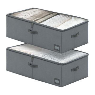2pk 10-Inch Foldable Under Bed Fabric Storage with Clear Cover Sturdy Sidewalls