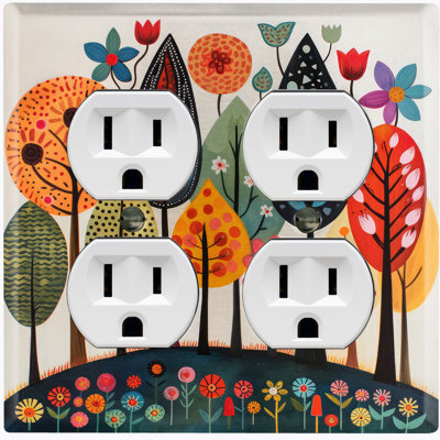 Metal Light Switch Plate Cover; US Standard Size 2 Gang Duplex - Folk Art Forest