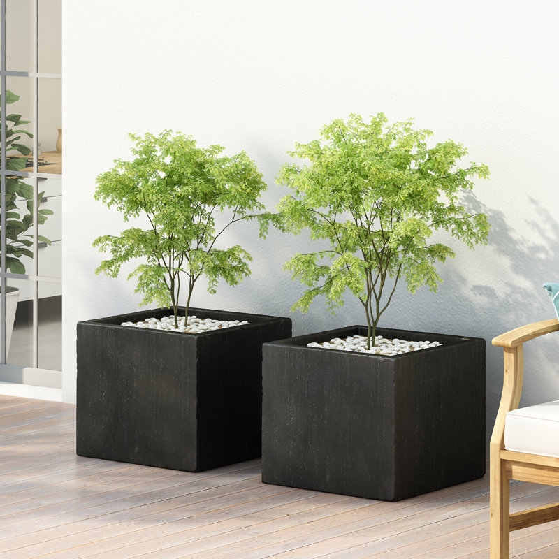 Shiner Lightweight Concrete Planter Box Set, Black, 2, 13.6" H x 15.75" W x 15.85" D