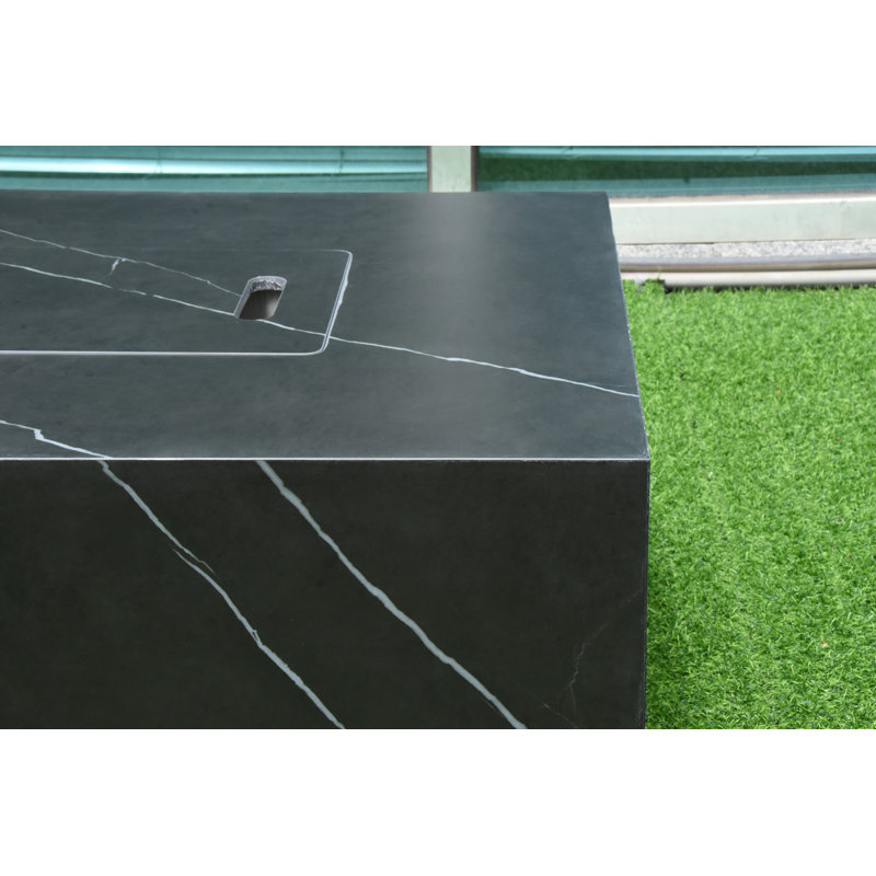 Varna / Carrara 60" Outdoor Marble Porcelain Fire Table 60,000 BTU - Includes Fire Glass, Lid & PVC Cover, Propane