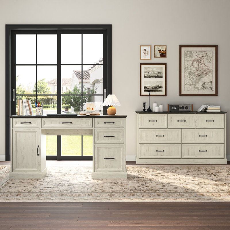 Ensemble de bureau moderne 2 pièces Hailiey, Blanc / Gris