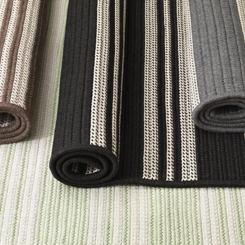 Tapis décoratif d’intérieur/extérieur à rayures tressées vertes Neponset, 12 pi x 15 pi