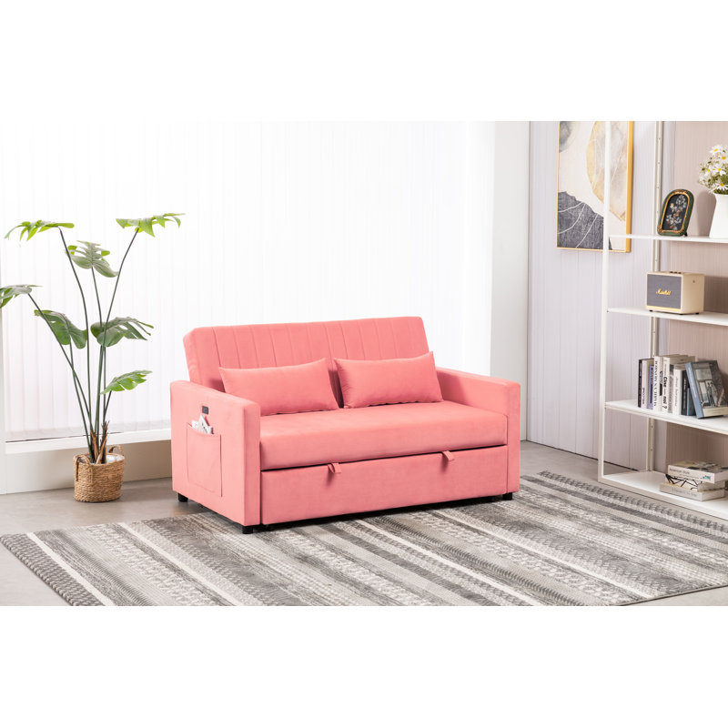 Kusilvak 58'' Velvet Sofa, Peach