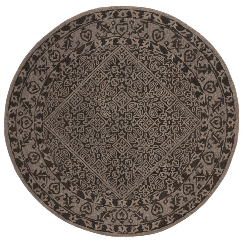 Dip Dye Hand Tufted Wool/Cotton Oriental Rug in Dark Gray, Round 5'