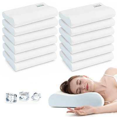 Cooling Memory Foam Pillow with Removable Cooling Cover, Ergonomic High-Low Design for Neck Support Set of 12