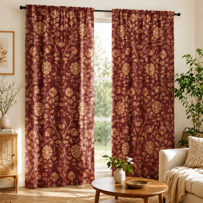 2Pcs Vintage Floral Pattern Curtains, Arts and Crafts Style, Botanical Theme, Decorative Window Treatment for Living Room, Bedroom, Aesthetic Decor, Rod Pocket Hanging, Light Filtering Fabric