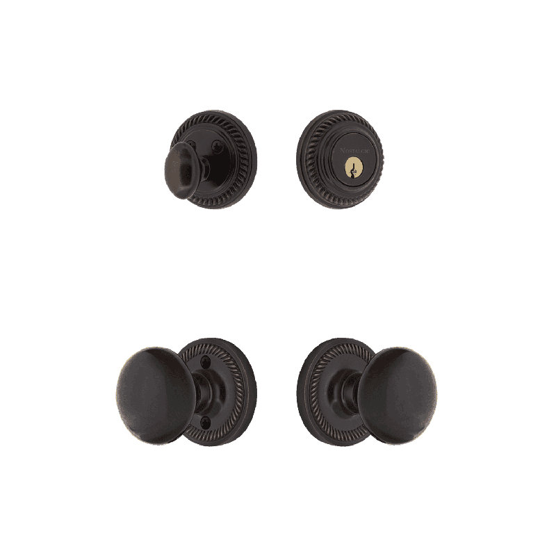 Nostalgic Warehouse Rope Rosette Entry Set with White Porcelain Knob, Timeless Bronze, 2.75"