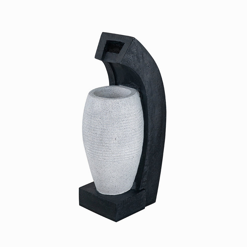 10X8.1X23.4" Black And White Water Fountain With Vase Design, With Light And Pump, For Indoor And Outdoor