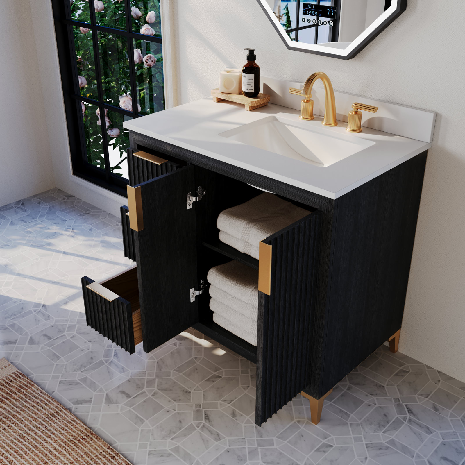 Turlington Oak Single Bathroom Vanity, Black Oak, 36"