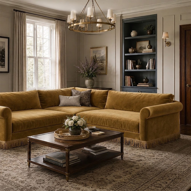 Carley Summers X River & Bord: The Max Sectional W/Fringe, Avon Camel Fabric