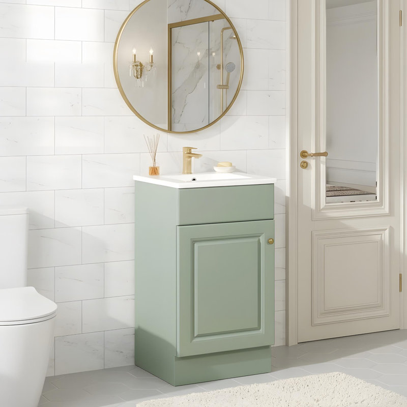 Meuble-lavabo de salle de bain avec lavabo en céramique, portes à fermeture douce, tablette de porte et tablettes réglables