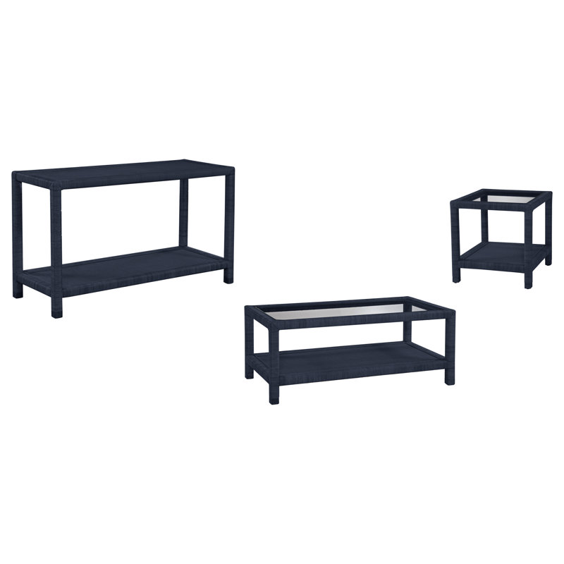 Graham 3 - Piece Glass Top Living Room Table Set, Navy