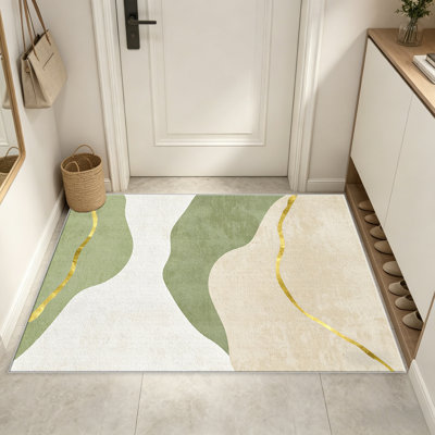 Tapis verts et dorés abstraits pour le salon, doux et confortable, convient à toutes les saisons, facile à entretenir, tapis de sol intérieur lavable à la machine, sous la table de ferme convenant à la chambre à coucher, à la salle à manger, au bureau, au balcon, au patio de décoration intérieure