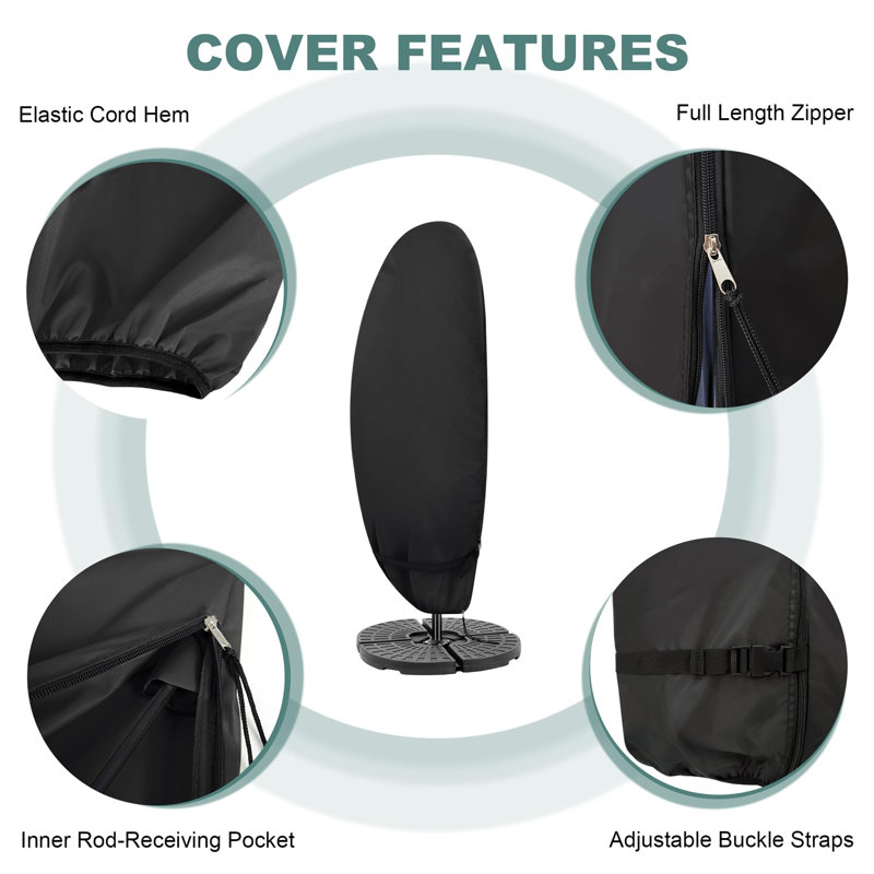 Housse imperméable pour parasol d'extérieur imperméable, convient aux parasols en porte-à-faux de 7,5 à 11,5 pi, paquet de 1, (noir)