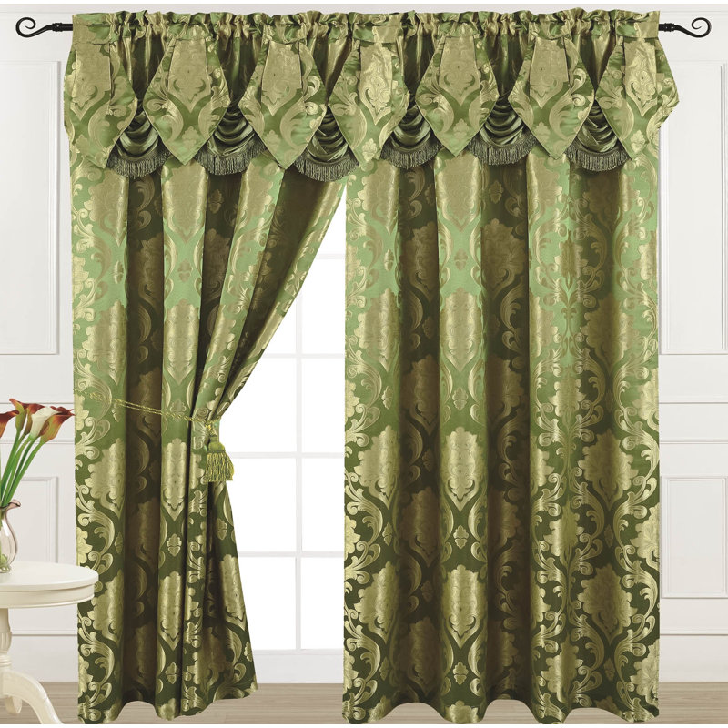 Sage Polyester Room-Darkening Floral Curtain Panel Pair
