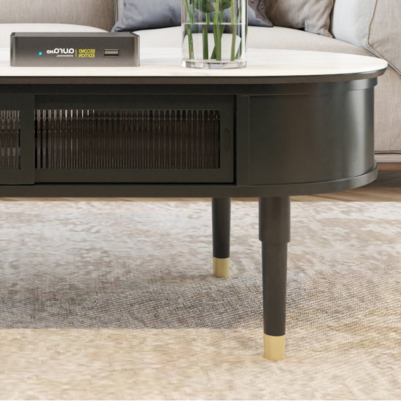 Table basse ovale en ardoise, H 17,71 po x L 47,24 po x l 23,62 po, Noir, noir, noir, noir