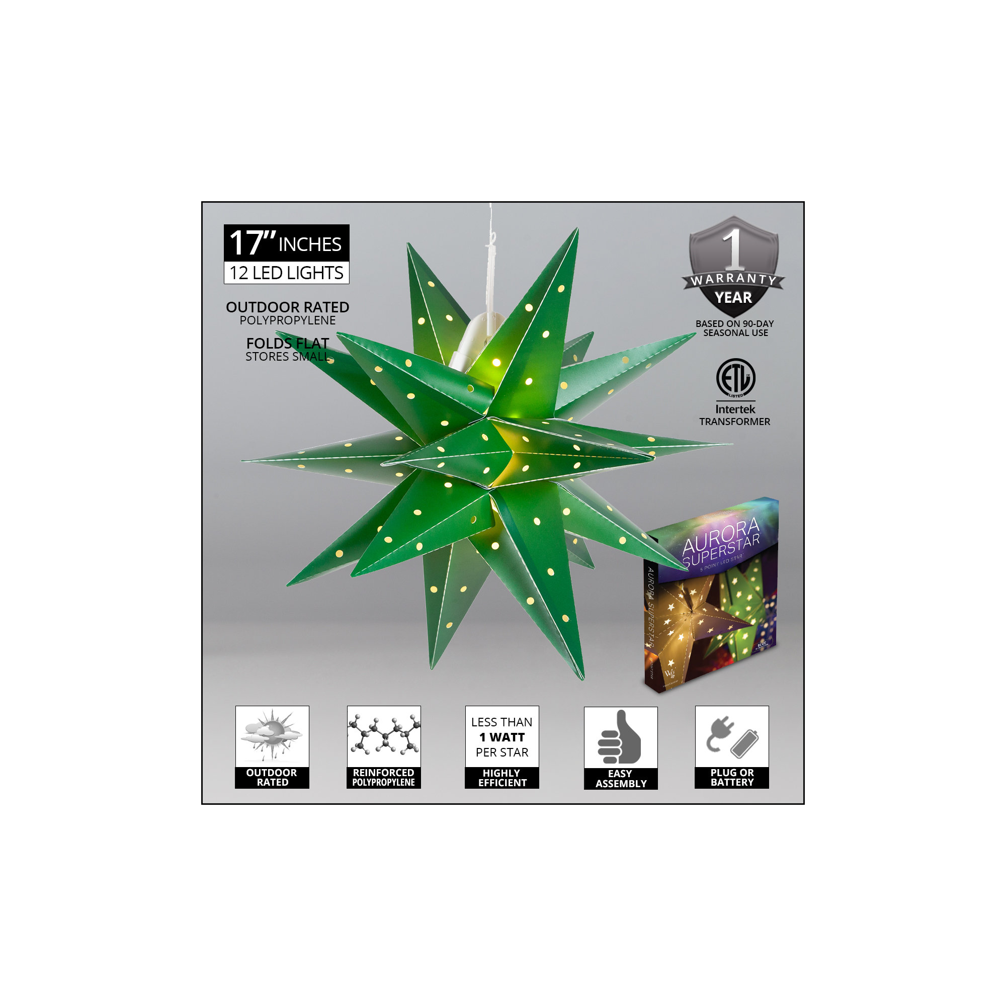 LED Lantern, 17" H x 17" W x 17" D, Green