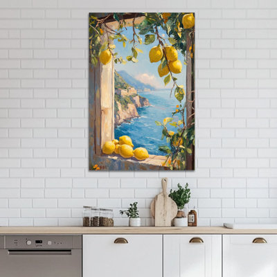 Lemon Wall Art, Lemon Kitchen Wall Decor, Lemon Canvas Wall Art Poster for Wall, Mediterranean Italian Fruit Art Wall Decor, Vintage Artwork Prints for Kitchen Pictures Wall Decor 18" × 24"