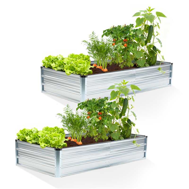 Lit de jardin surélevé galvanisé 6 x 3 x 1 pi, jardinière rectangulaire en métal, jardin surélevé en métal pour légumes et fleurs