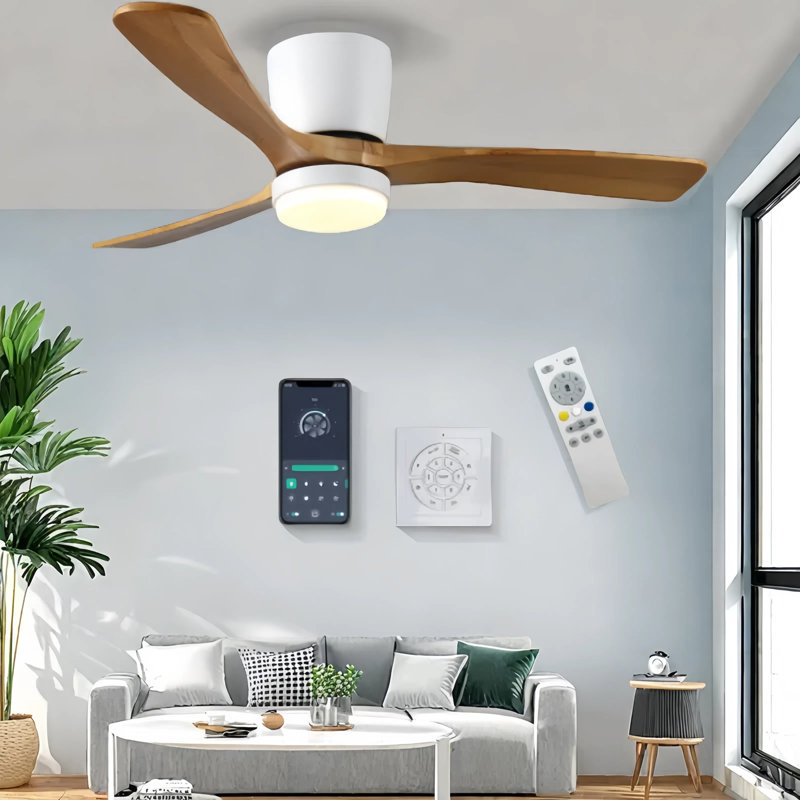 Silent Powerhouse: 42" Low-Profile Flush Mount Ceiling Fan With Smart Remote & Reversible DC Motor, White