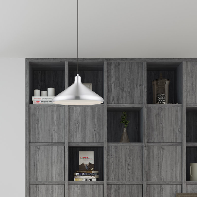 Luminaire suspendu conique à 1 lumière Schultz, Aluminium brossé, H 14 po x l 15,25 po x P 15,25 po