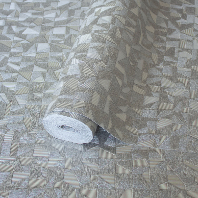 Papier peint à formes géométriques chatoyantes de conception asymétrique, Argent argent