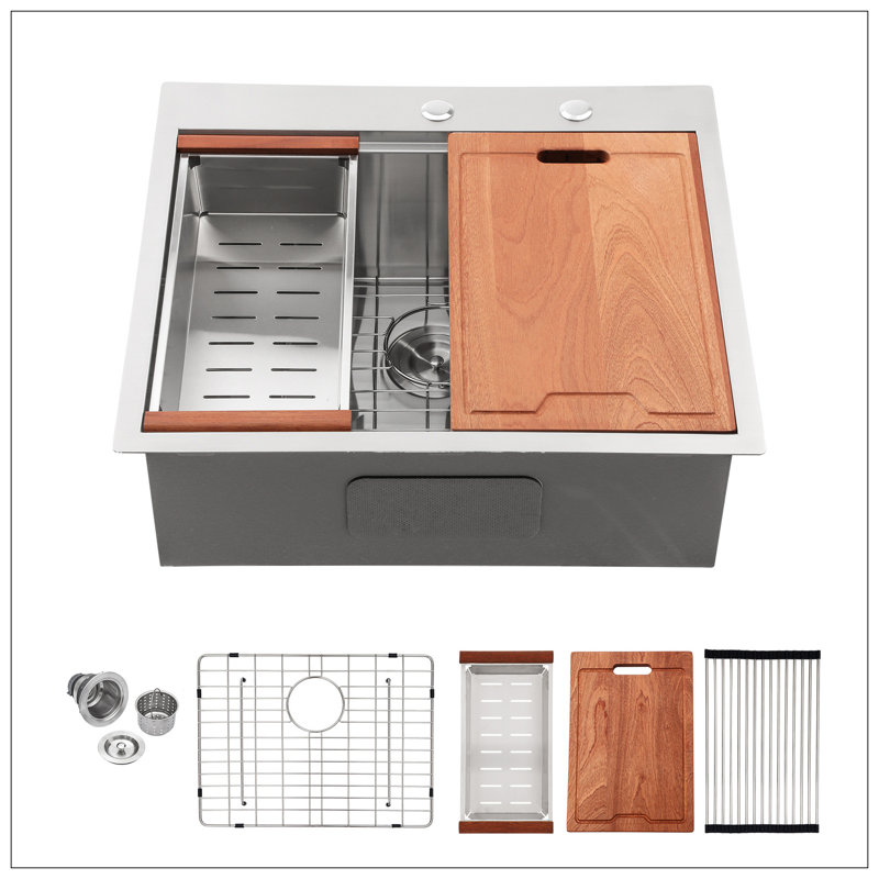 28 Inch Drop In Kitchen Sink - 28 "X 22" Kitchen Sink Stainless Steel 16 Gauge Workstation Sink Drop-In Topmount Single Bowl Kitchen Sink