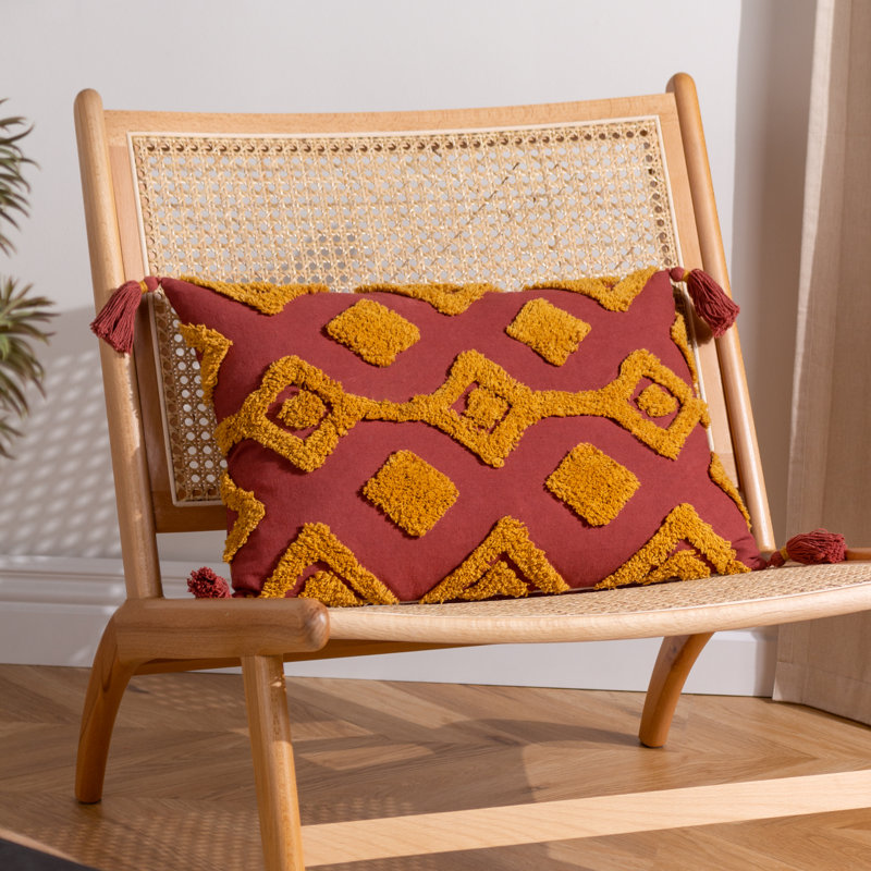 Dharma Geometric Rectangular Cushion, Red/Yellow