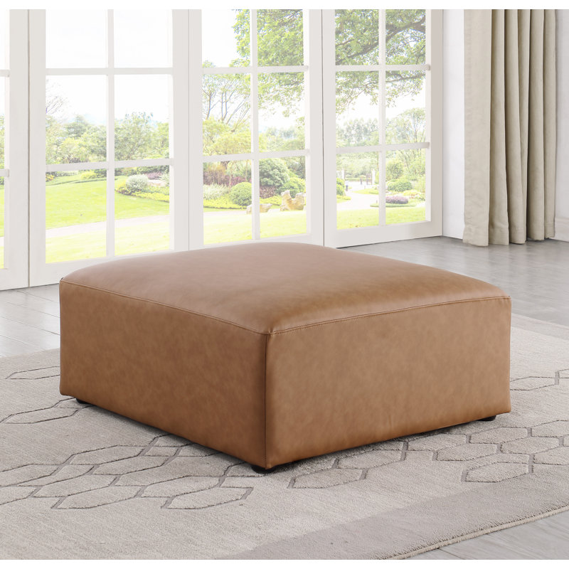 Iyonnie Upholstered Ottoman, Brown Vegan Leather