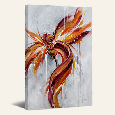 Orange and Maroon Abstract Floral Swirls Canvas Wall Art