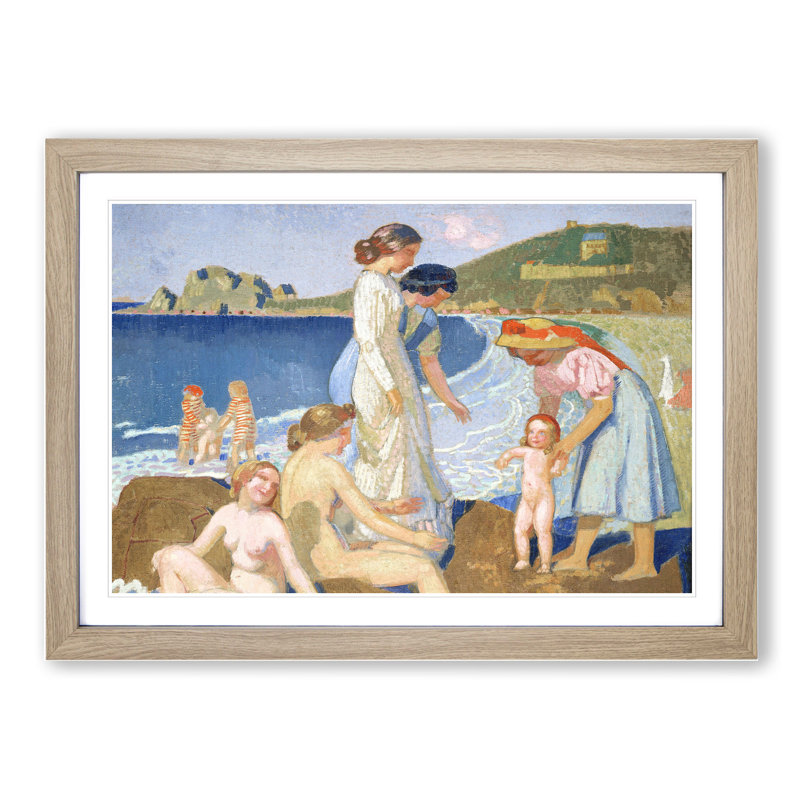 Bathers in Perros Guirec by Maurice Denis - Picture Frame Painting, 48cm H x 65cm W x 2cm D, Oak Framed