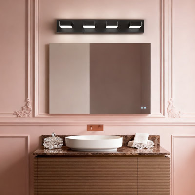 Luminaire de salle de bain à 4 lumières DEL, éclairage mural moderne en acrylique pour illuminer un miroir, fini noir mat avec DEL blanc froid 6000K