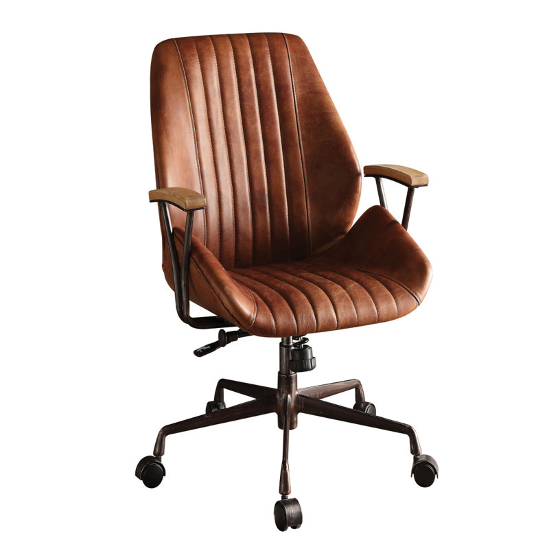 Chaise de bureau pivotante, Brun, Brun, Simili cuir