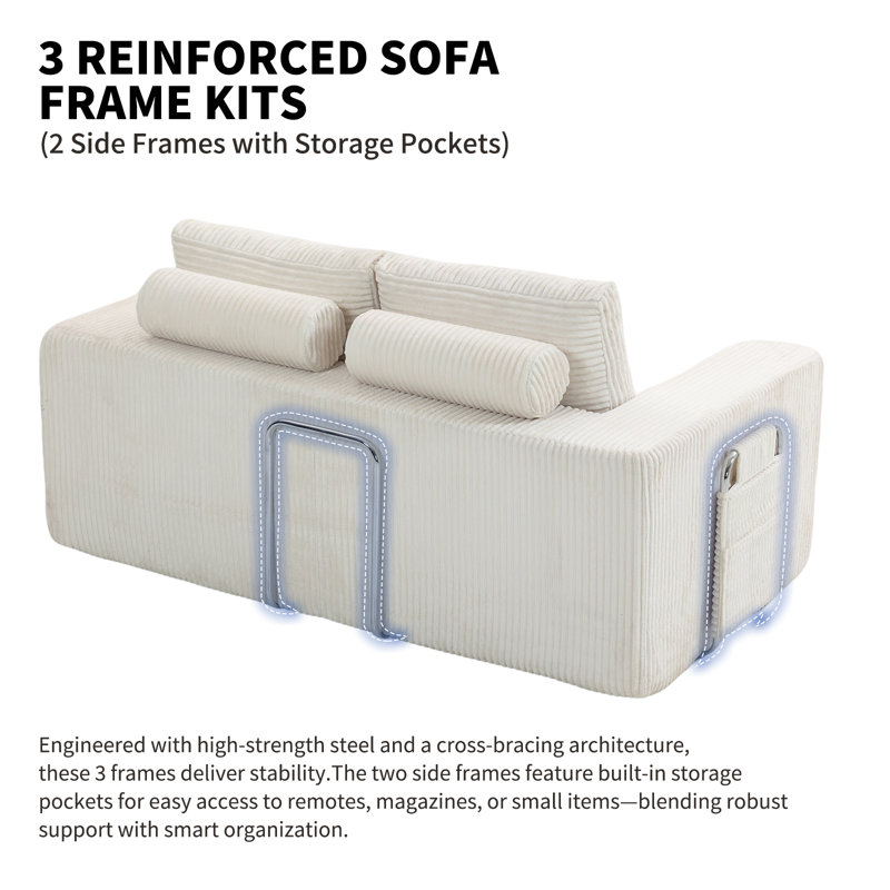 2 Seater Corduroy Sofa, Beige