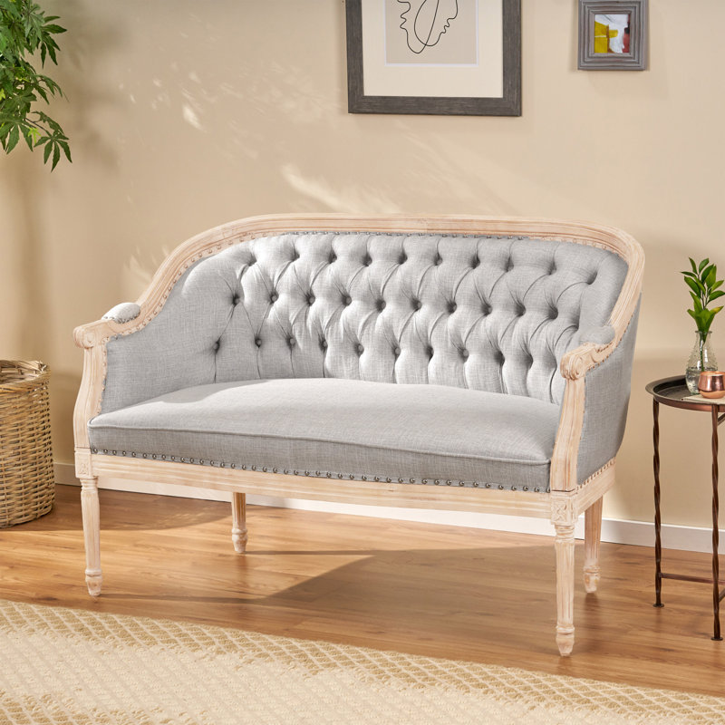 Atenea 49.5'' Upholstered & Birch Wood Loveseat, Light Gray, Antique Natural