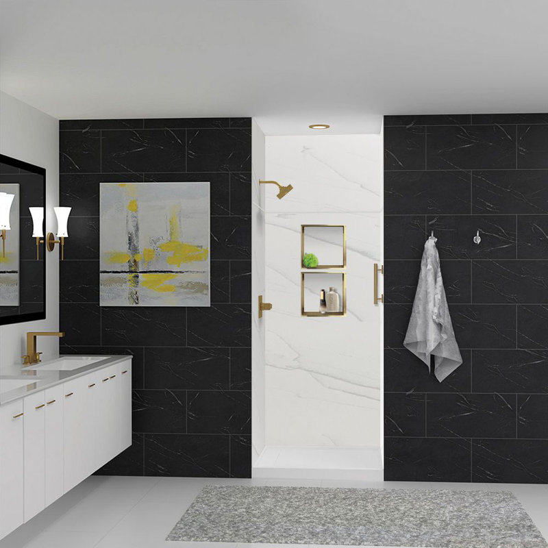 Ensemble de mur de douche à transition 6 pièces 36 po x 36 po x 72/24 po Transadio Lusso, blanc Palladio, Palladio blanc