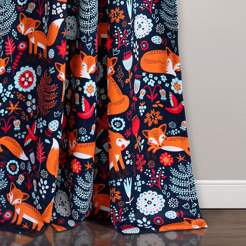 Pixie Fox Room Darkening Curtain Pair, Navy/Orange