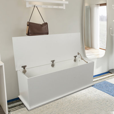 Storage Chest Trunk, Lift Top Wood Box For Entryway Bench Organizer Home Furniture, White
