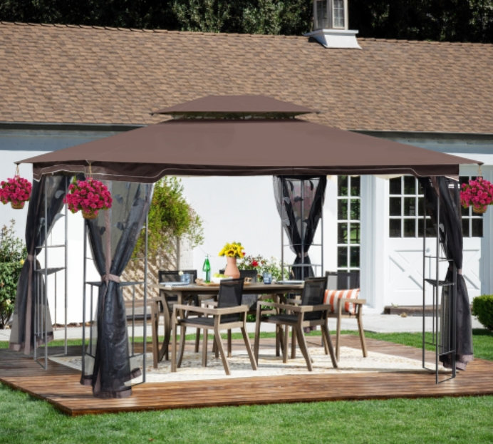 Tente de pavillon pour patio 13 x 13 po avec double toit ventilé et moustiquaire