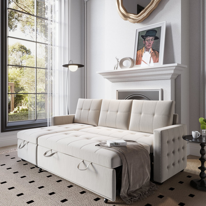 Canapé-lit rembourré 76,8 po, Velours beige