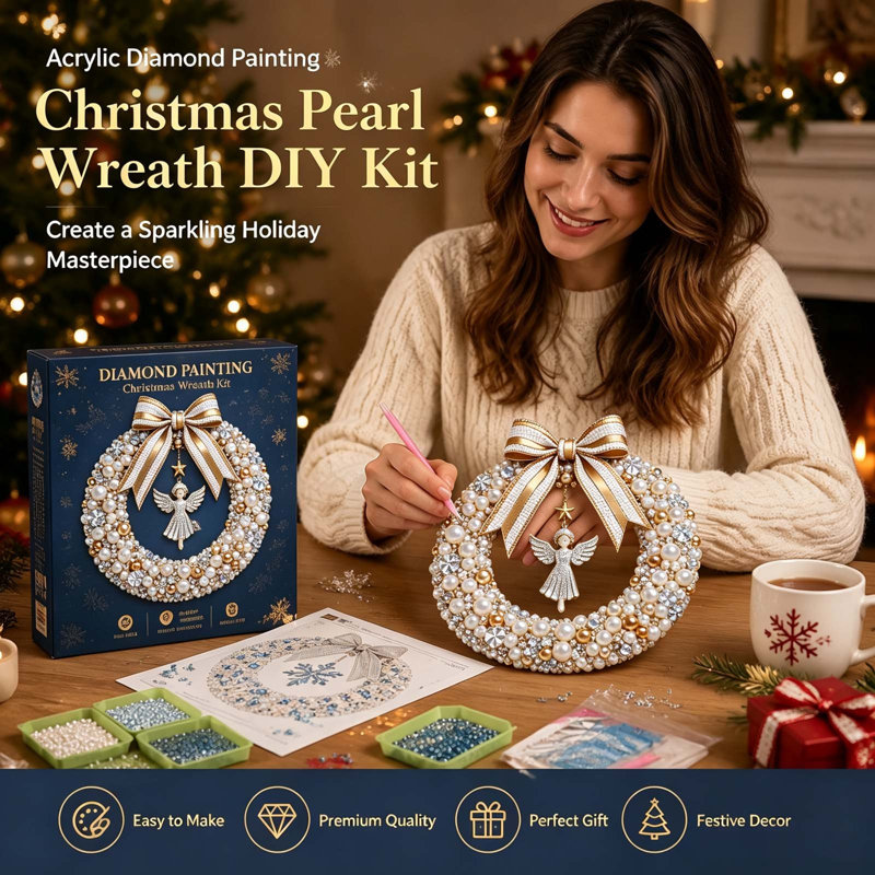 Ensemble de fabrication de couronnes de Noël en perles 2D à faire soi-même, Beige