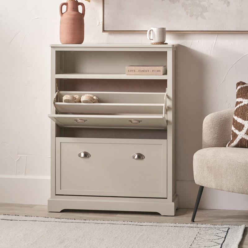 12 Pair Flip Down Shoe Storage, Linen Grey
