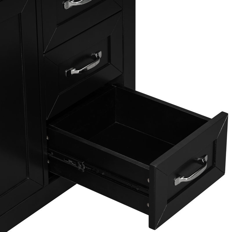 Base d'armoire de salle de bain 36 po. Meuble-lavabo autoportant noir avec tiroirs. Fabriqué en armoire moderne. Assemblage requis Élégant meuble en caoutchouc et teinté.