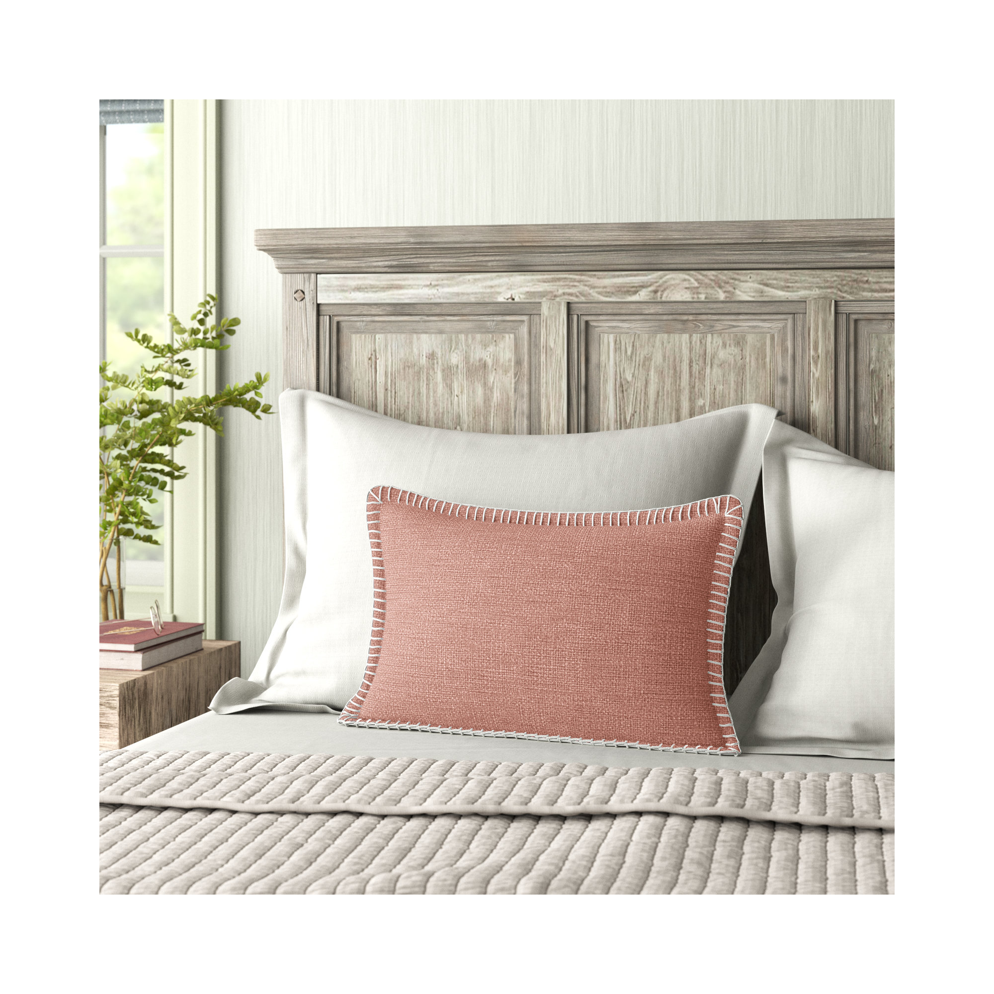 Fernande Cotton Throw Pillow, Pink, Polyester/Polyfill, 13" H x 21" W x 6" D