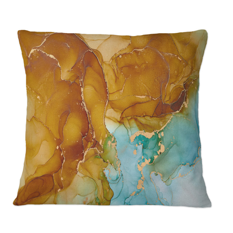 Coussin décoratif à imprimé abstrait brun et bleu, 18 po x 18 po