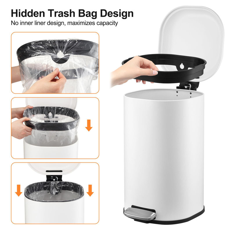 Poubelle 8 gallons avec couvercle à fermeture en douceur, moderne