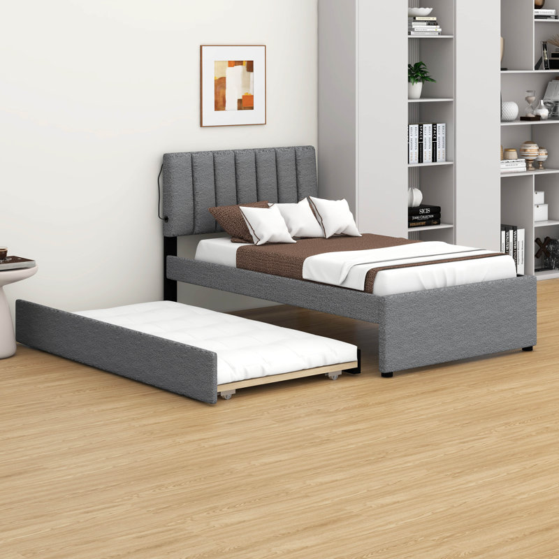 Lit plateforme tapissier simple Teddy, Gris