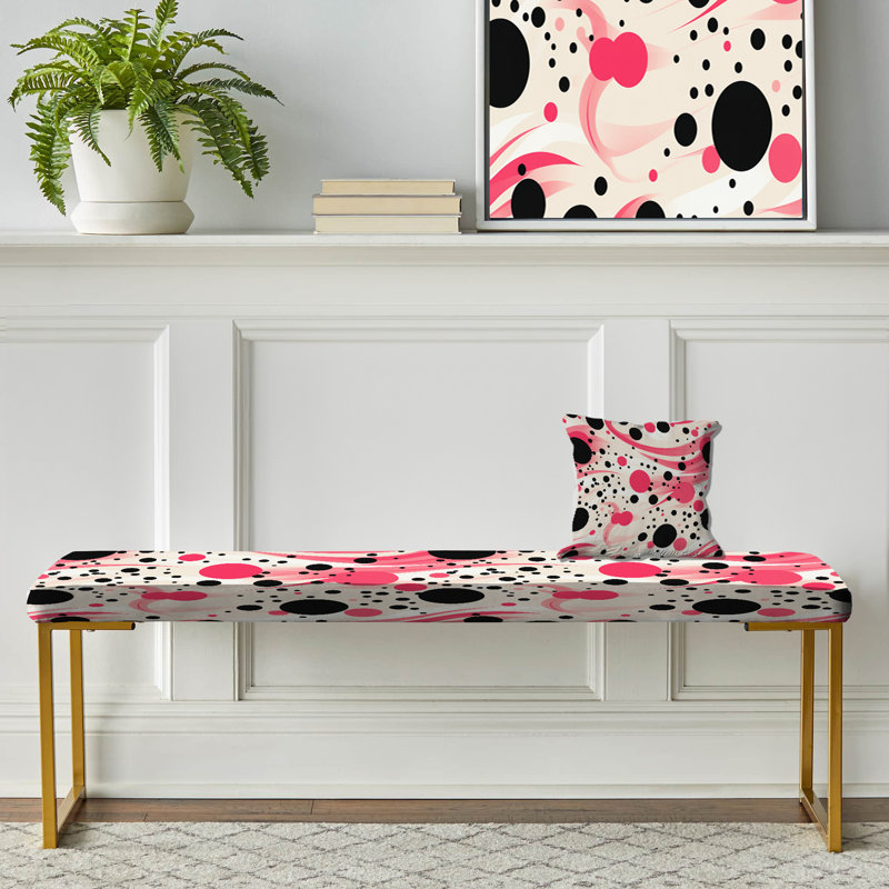 Poupart Dynamic Doodle Dots III - Polka Dots Upholstered Gold Bench